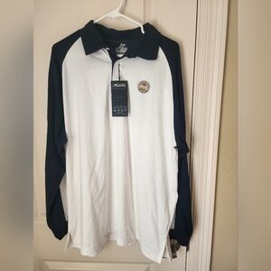 Classic White and Navy Long Sleeve Polo PGA Golf